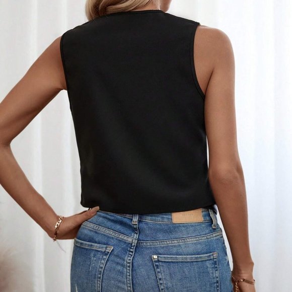 Black & White Preppy Womens Two Tone Button Front Vest Blazer - Picture 2 of 5